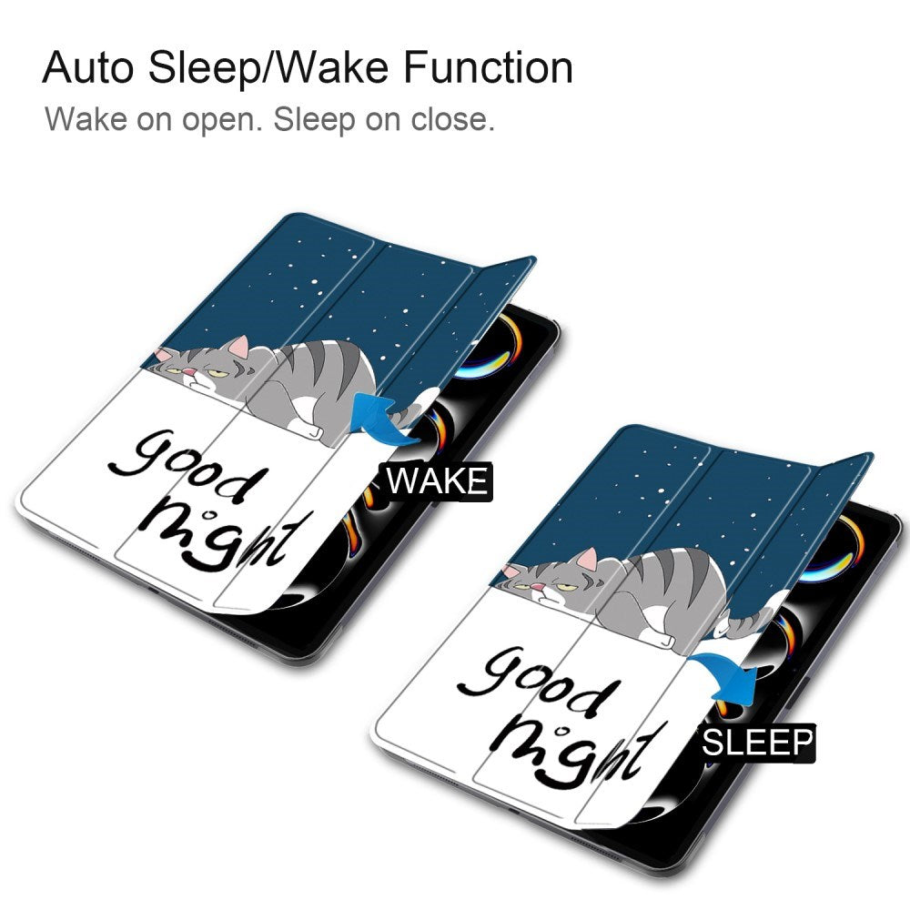 EIDERWOOD iPad Pro 11" (2025 / 2024) Tri-Fold Deksel i Kunstskinn med Sleep-Funksjon - Katt