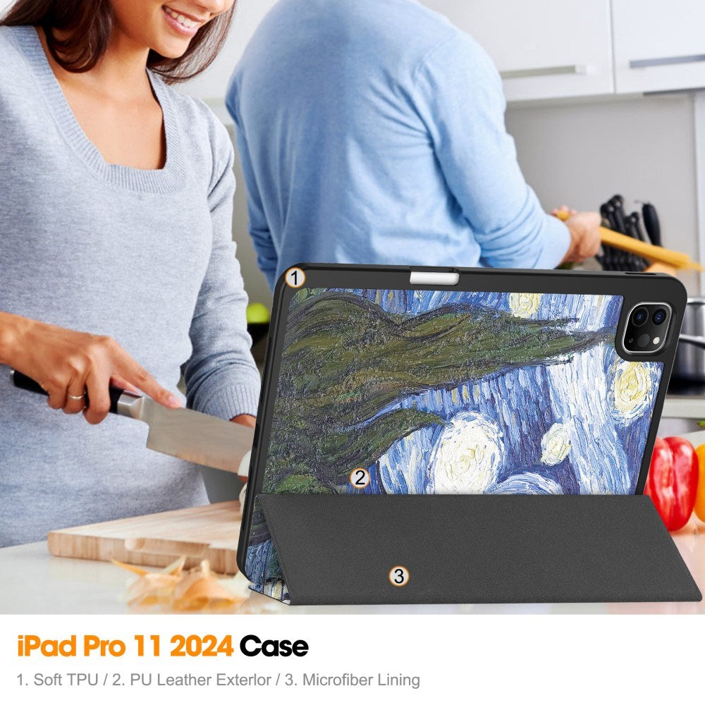 EIDERWOOD iPad Pro 11" (2025 / 2024) Tri-Fold Kunstskinn Flip Deksel m. Våkne / Sove Funksjon - Maleri