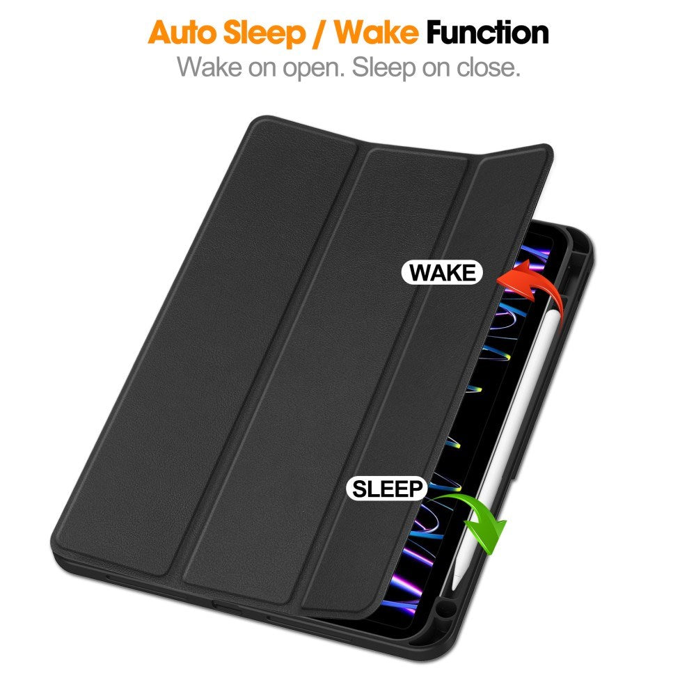 EIDERWOOD iPad Pro 11" (2025 / 2024) Tri-Fold Kunst Skinn Deksel med Apple Pencil Holder - Svart