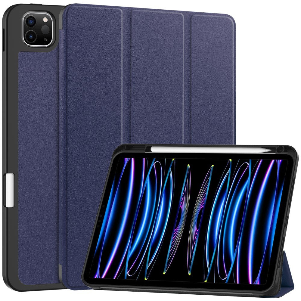 EIDERWOOD iPad Pro 11" (2025 / 2024) Tri-Fold Kunst Skinn Deksel med Apple Pencil Holder - Blå