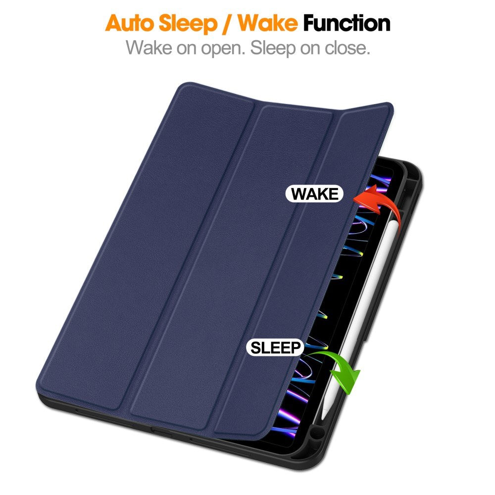 EIDERWOOD iPad Pro 11" (2025 / 2024) Tri-Fold Kunst Skinn Deksel med Apple Pencil Holder - Blå