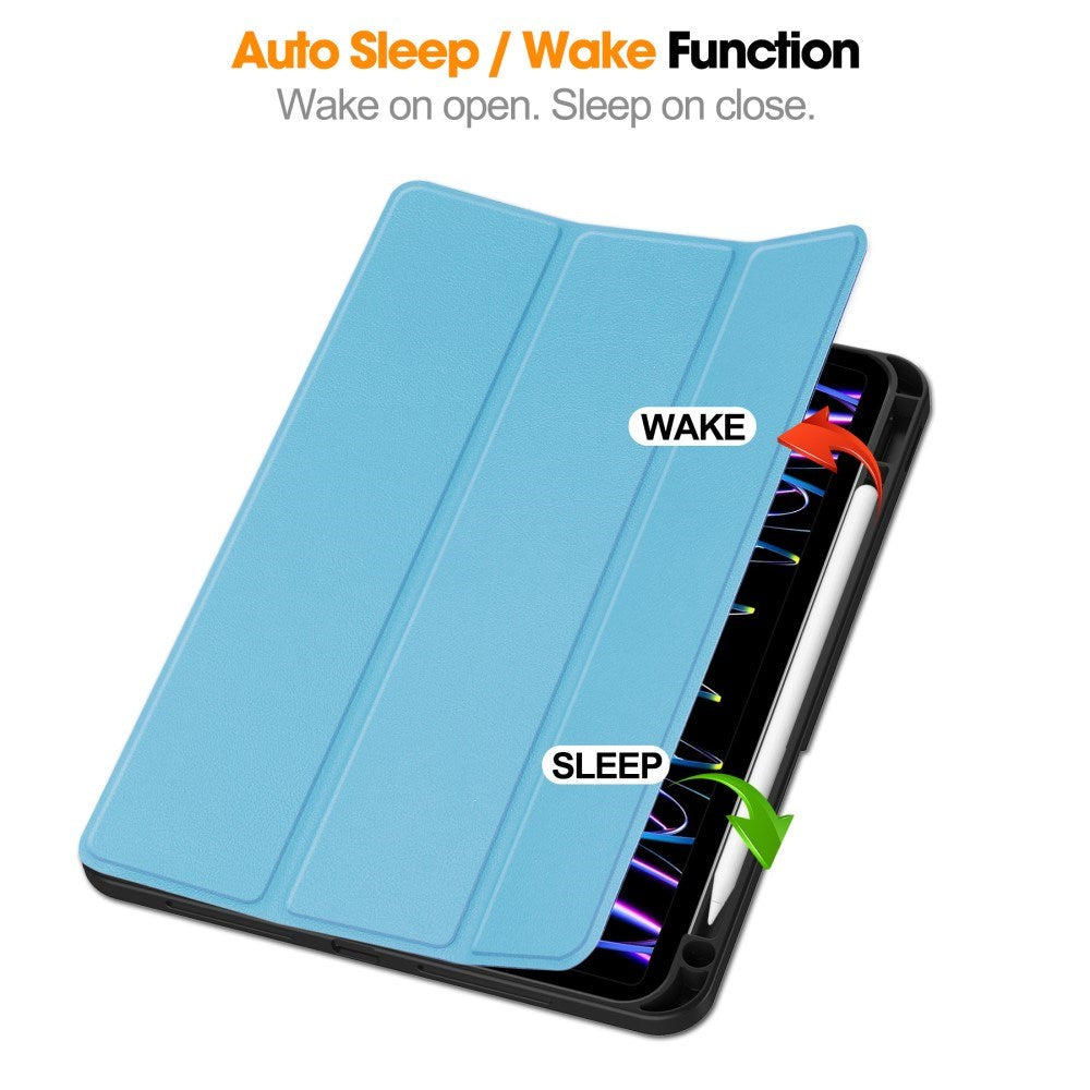 EIDERWOOD iPad Pro 11" (2025 / 2024) Tri-Fold Kunst Skinn Deksel med Apple Pencil Holder - Blå