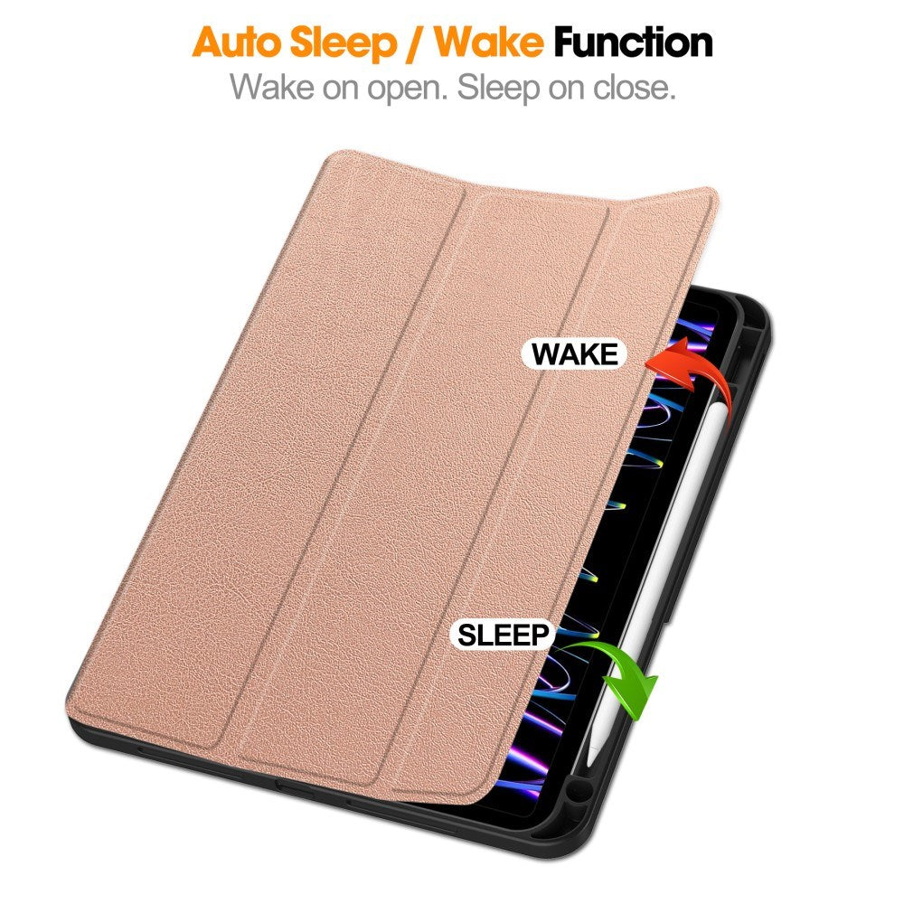 EIDERWOOD iPad Pro 11" (2025 / 2024) Tri-Fold Kunst Skinn Deksel med Apple Pencil Holder - Rose Gold