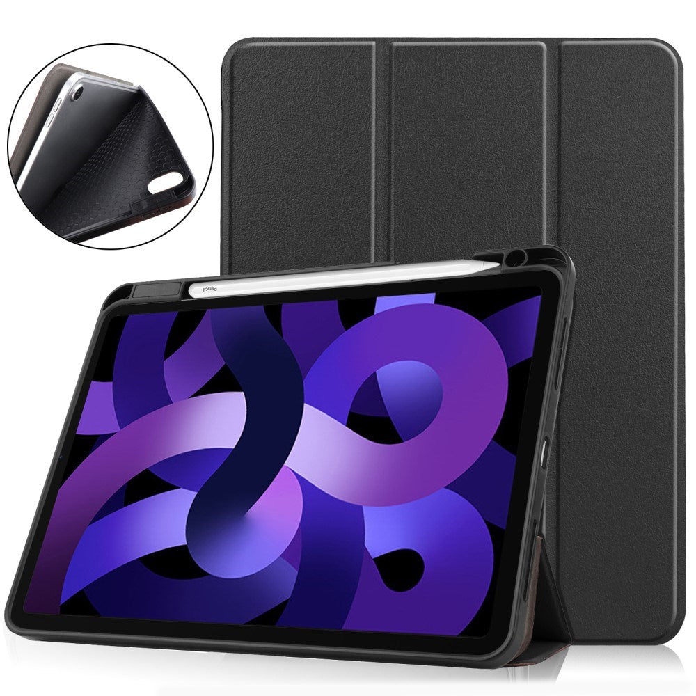 EIDERWOOD iPad Air 11" (2025 / 2024) Litchi Tri-Fold Skinn Deksel med Apple Pencil Holder - Svart