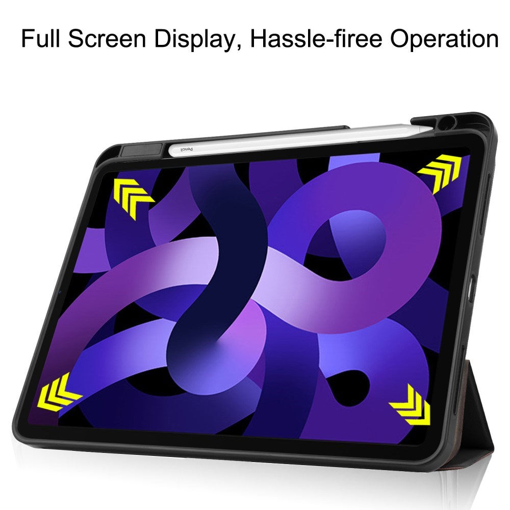 EIDERWOOD iPad Air 11" (2025 / 2024) Litchi Tri-Fold Skinn Deksel med Apple Pencil Holder - Svart