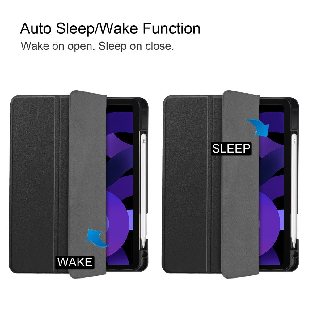 EIDERWOOD iPad Air 11" (2025 / 2024) Litchi Tri-Fold Skinn Deksel med Apple Pencil Holder - Svart