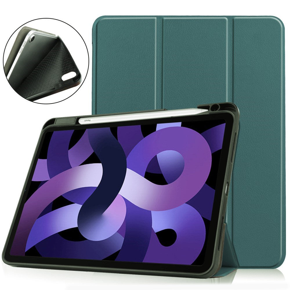 EIDERWOOD iPad Air 11" (2025 / 2024) Litchi Tri-Fold Skinn Deksel med Apple Pencil Holder - Grønn