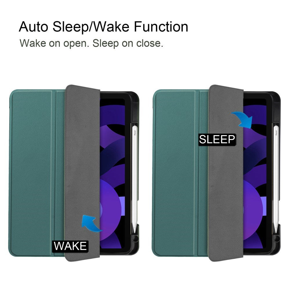 EIDERWOOD iPad Air 11" (2025 / 2024) Litchi Tri-Fold Skinn Deksel med Apple Pencil Holder - Grønn