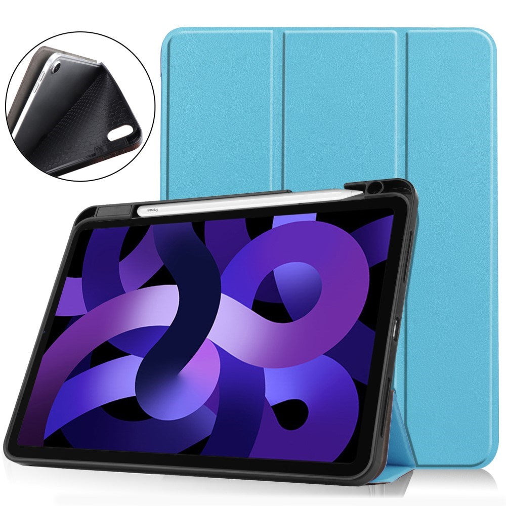 EIDERWOOD iPad Air 11" (2025 / 2024) Litchi Tri-Fold Skinn Deksel med Apple Pencil Holder - Lyse Blå