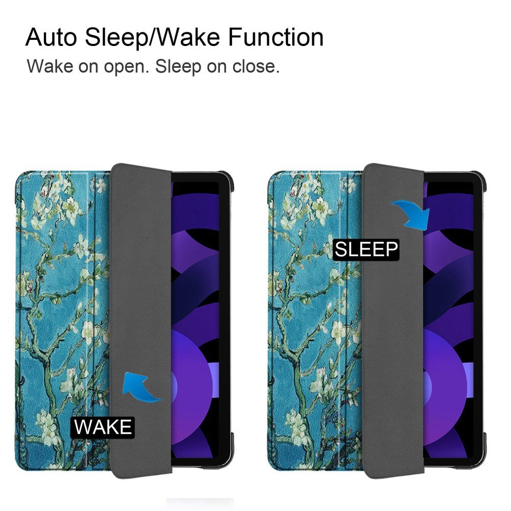 EIDERWOOD iPad Air 11" (2025 / 2024) Tri-Fold Kunstskinn Flip Deksel m. Våkne / Sove Funksjon - Hvite Blomster