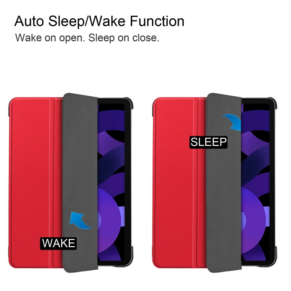 EIDERWOOD iPad Air 11" (2025 / 2024) Litchi Tri-Fold Skinn Flip Deksel - Rød