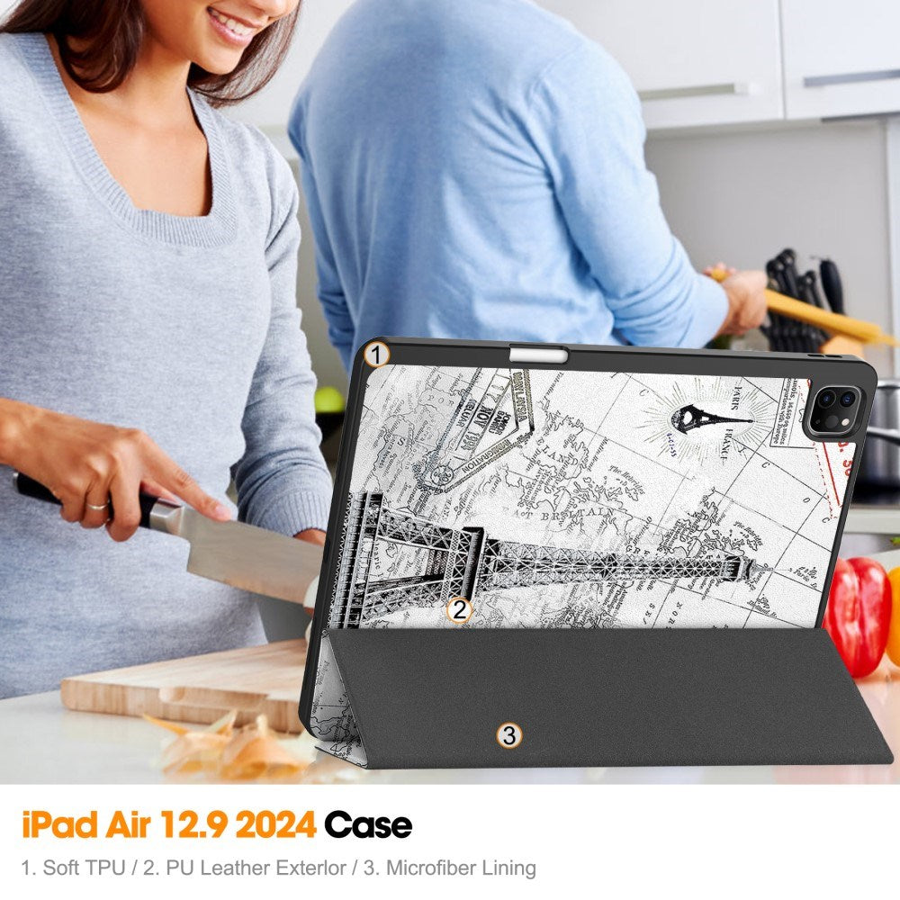 EIDERWOOD iPad Air 13" (2025 / 2024) Tri-Fold Kunstskinn Flip Deksel m. Våkne / Sove Funksjon - Eiffeltårnet