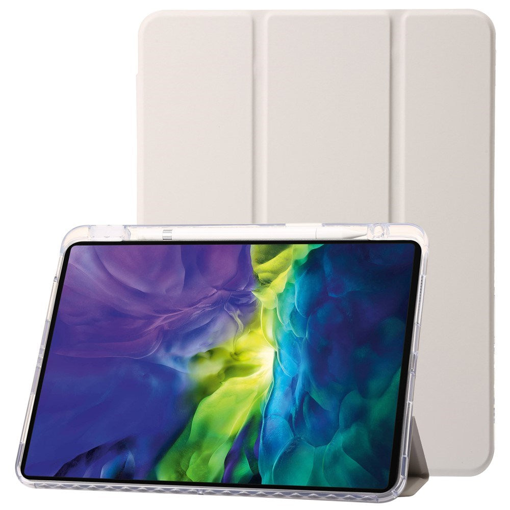 EIDERWOOD iPad Pro 13" (2025 / 2024) Tri-Fold Kunst Skinn Deksel med Apple Pencil Holder - Creme