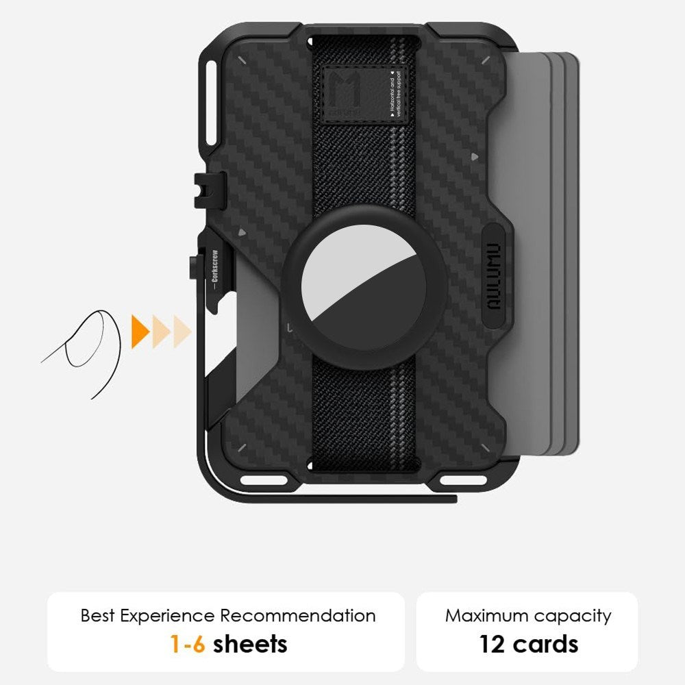 AULUMU Multifunksjonell Kortholder - MagSafe Kompatibel - Svart Carbon