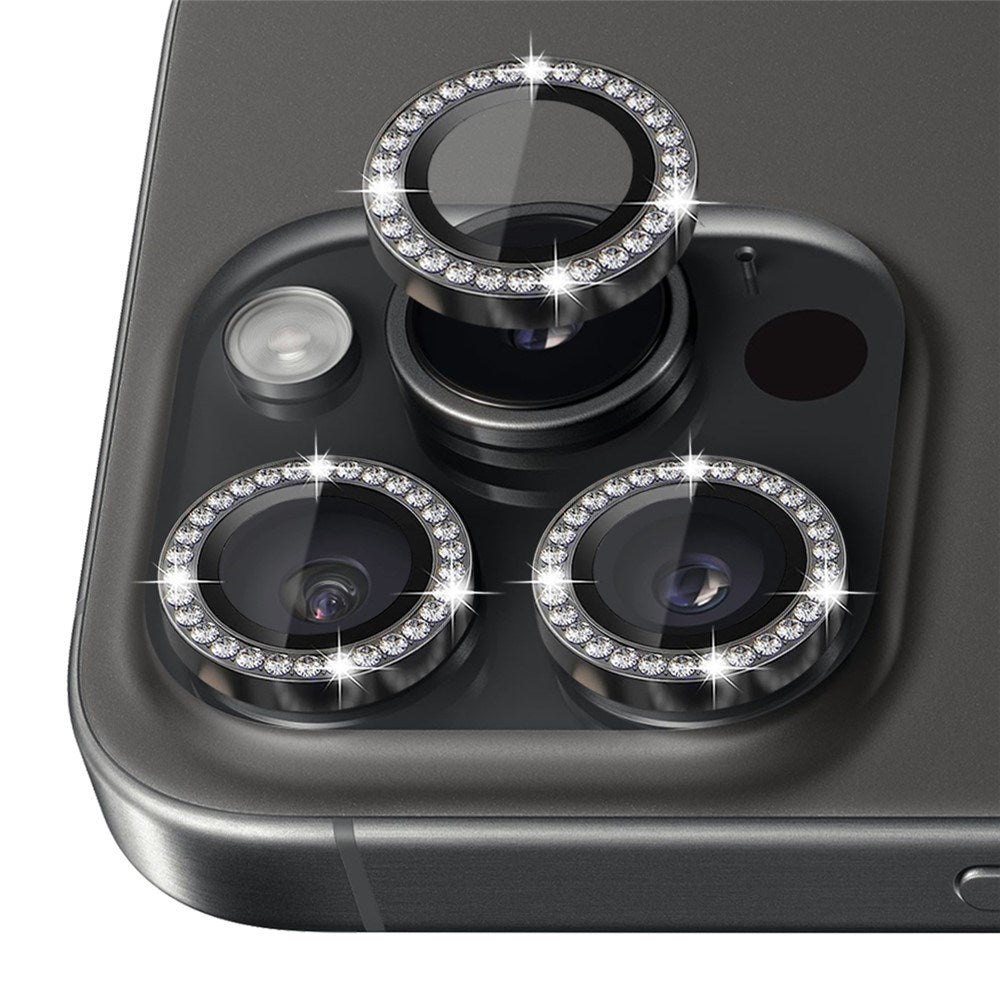 NORTHJO iPhone 16 Pro / 16 Pro Max Kameralinsebeskytter - Rhinestones - Svart