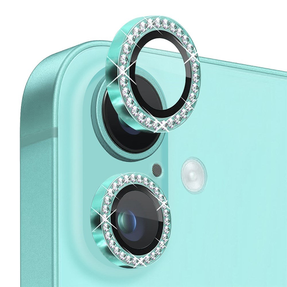 NORTHJO iPhone 16 / 16 Plus Kameralinsebeskytter - Rhinestones - Turkis