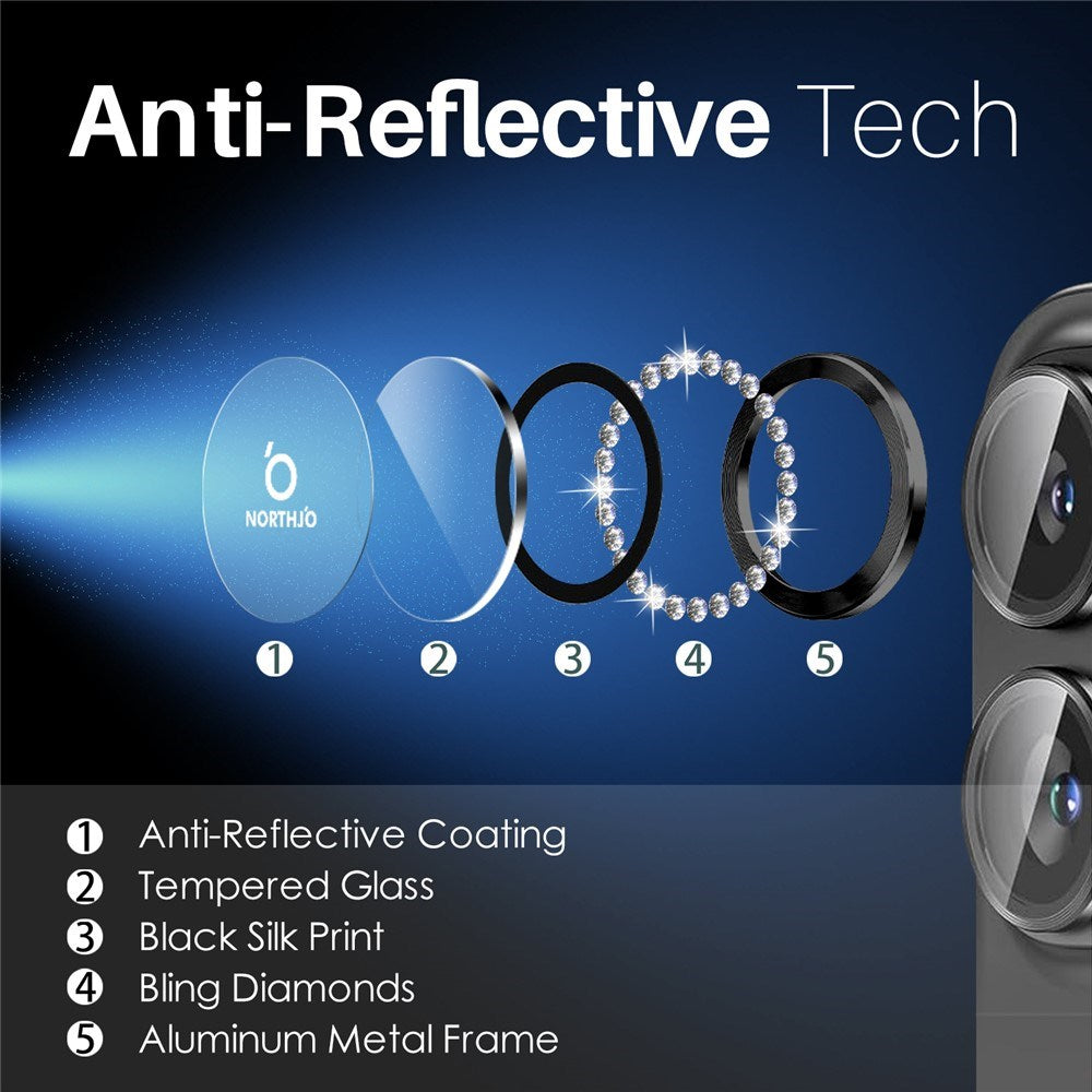 NORTHJO iPhone 16 / 16 Plus Kameralinsebeskytter - Rhinestones - Svart