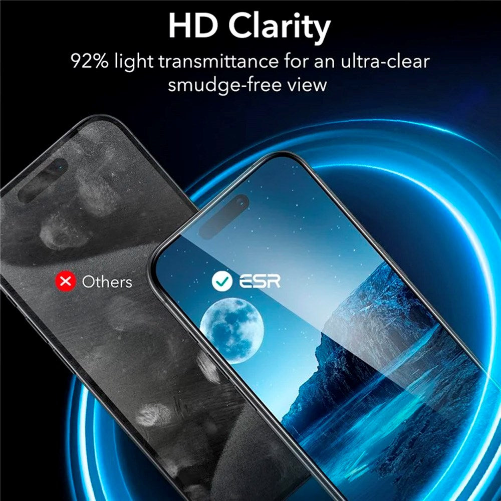 iPhone 16 Pro Max ESR Skjermbeskyttelse Herdet glass m. Monteringsramme - 2 stk - Gjennomsiktig