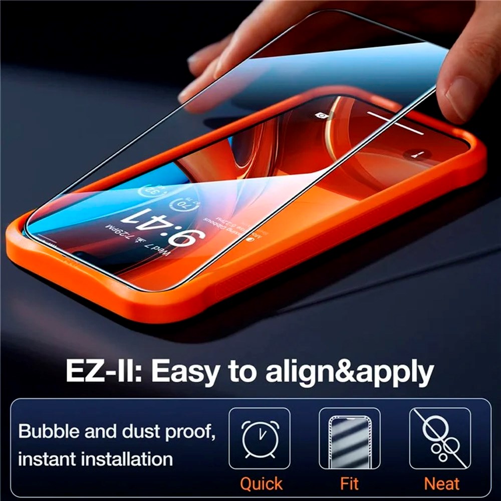 TORRAS iPhone 16 Pro Full Fit Skjermbeskytter m. Monteringsramme - Privacy Funksjon - Gjennomsiktig