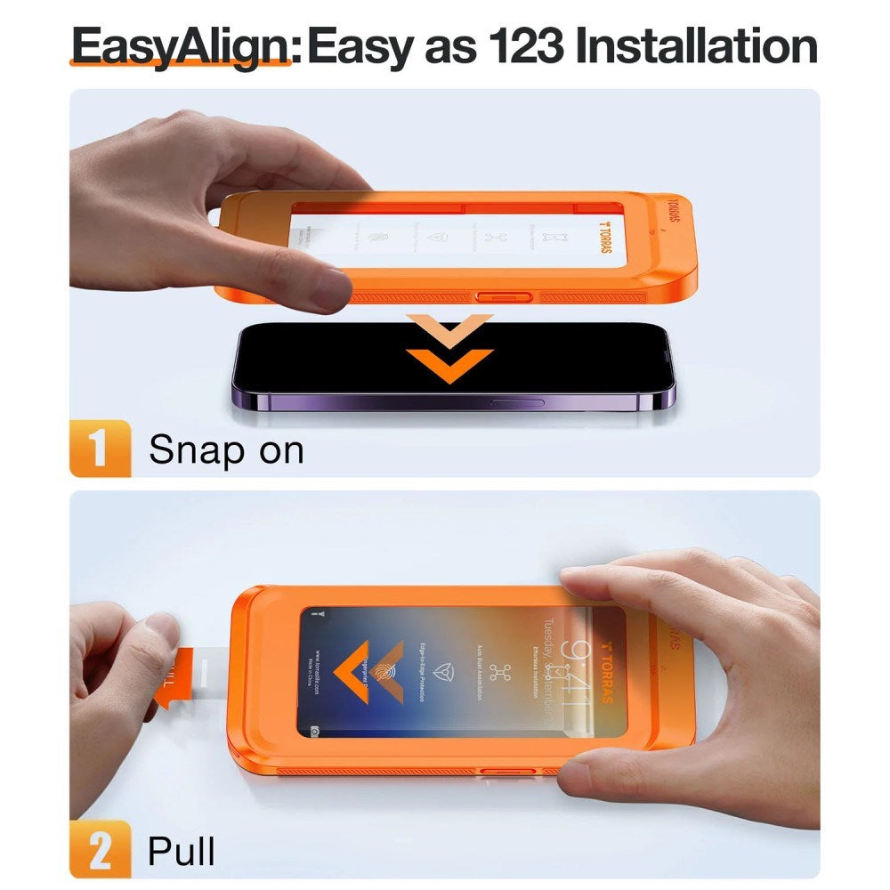 TORRAS iPhone 16 Pro Max Full Fit Skjermbeskytter m. Monteringsramme - Privacy Funksjon - Gjennomsiktig