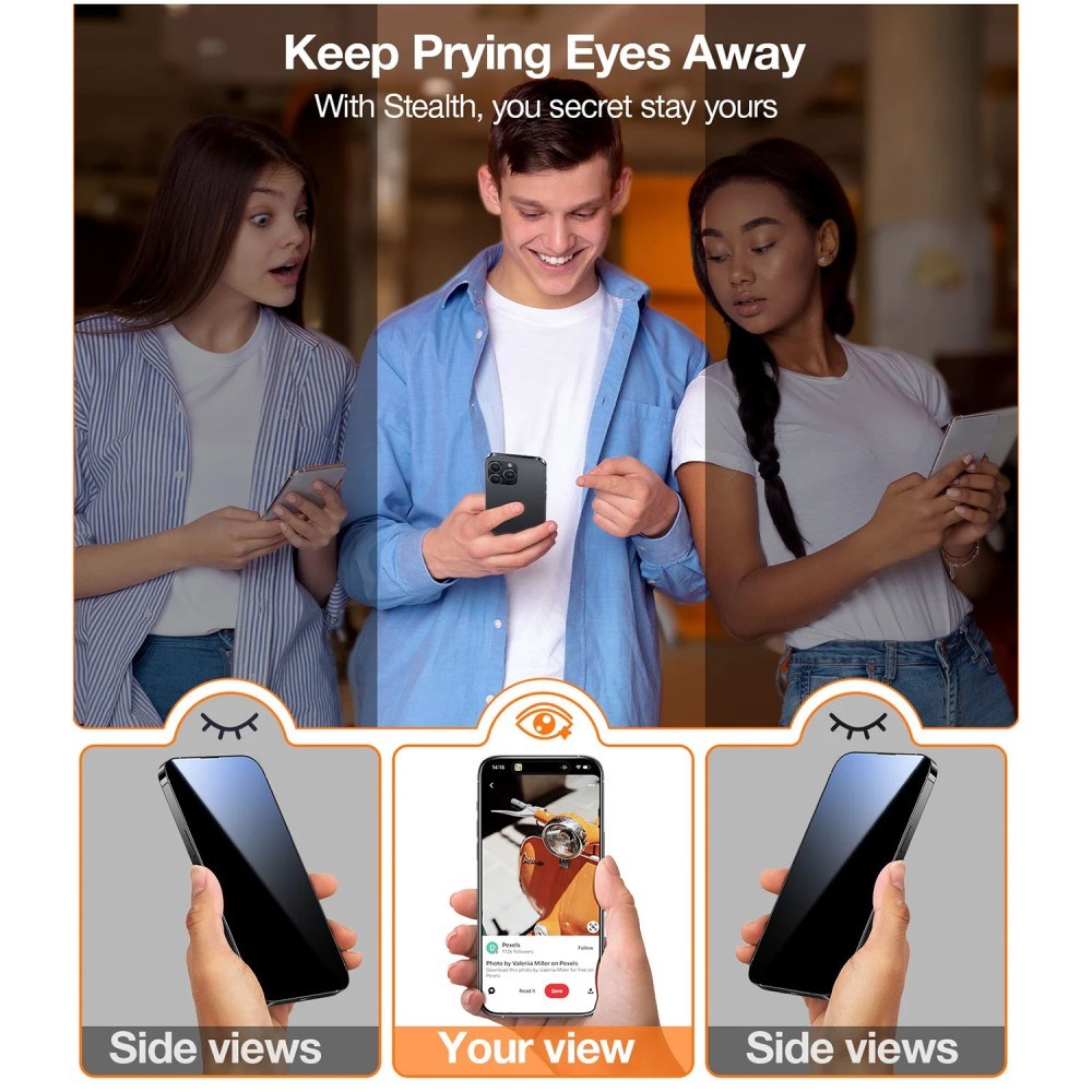 TORRAS iPhone 16 Full Fit Skjermbeskytter m. Monteringsramme - Privacy Funksjon - Gjennomsiktig