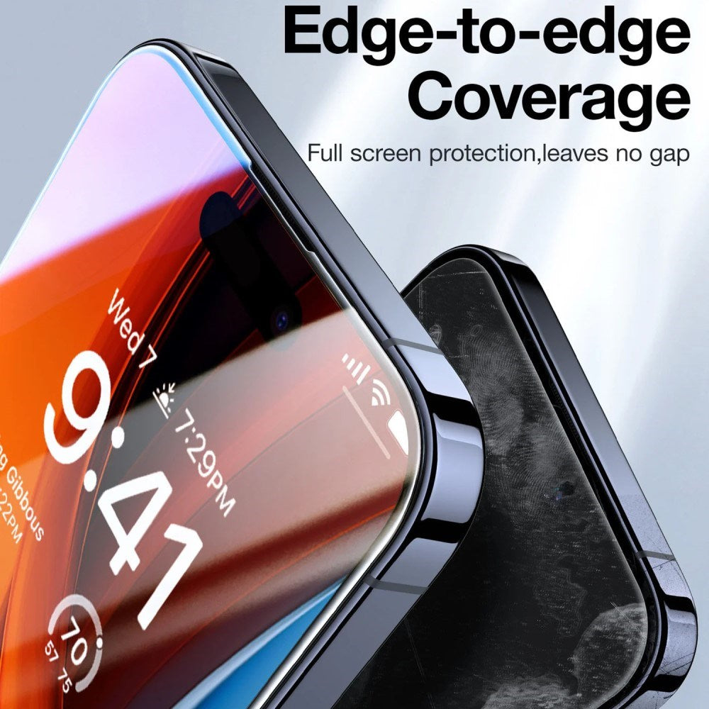 TORRAS iPhone 16 Full Fit Skjermbeskytter m. Monteringsramme - Privacy Funksjon - Gjennomsiktig