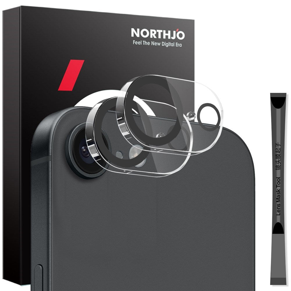 NORTHJO iPhone 17e / 16e Herdet Kameralinseglass - 2 stk. - Gjennomsiktig / Svart Kant