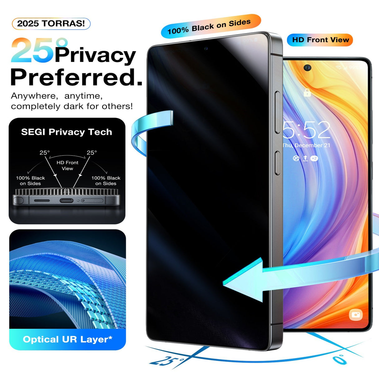 Samsung Galaxy S26 Ultra TORRAS Glassgo Herdet Skjermbeskyttelsesglass m. Installasjonsramme – Privacy Funksjon – Gjennomsiktig
