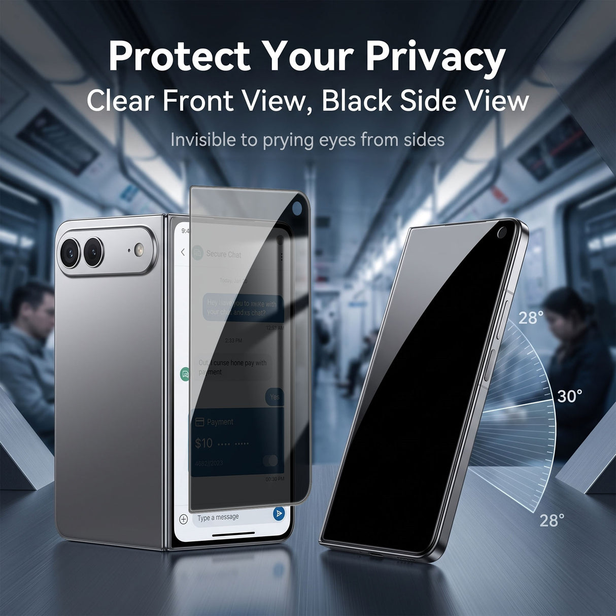 iPhone Fold Skjermbeskytter i Aluminium-Silicon Glass - Privacy Funksjon - Gjennomsiktig / Svart Kant