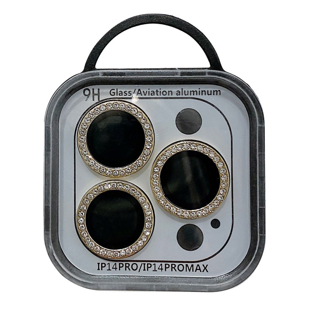 iPhone 14 Pro / 14 Pro Max Kameralinsebeskyttelse med Rhinestone - Gull