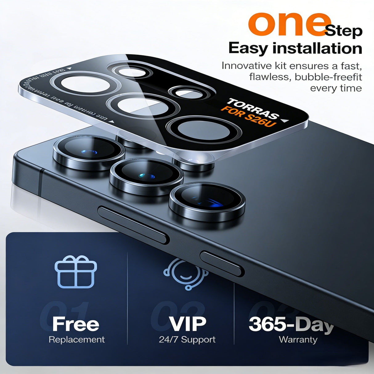 Samsung Galaxy S26 Ultra TORRAS Herdet Kameralinsebeskyttelsesglass – Svart