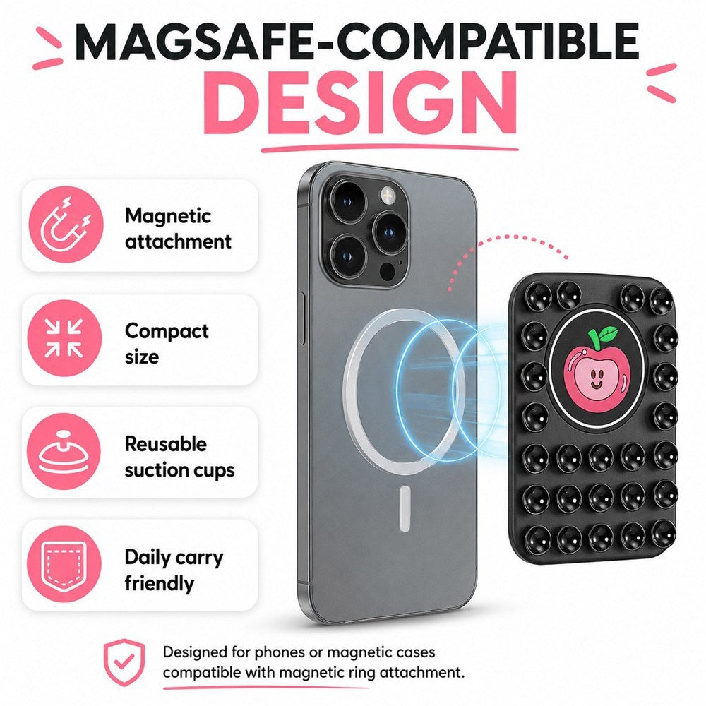 Silikon Sugekopp Mobilholder m. Eple - MagSafe Kompatibel - Svart