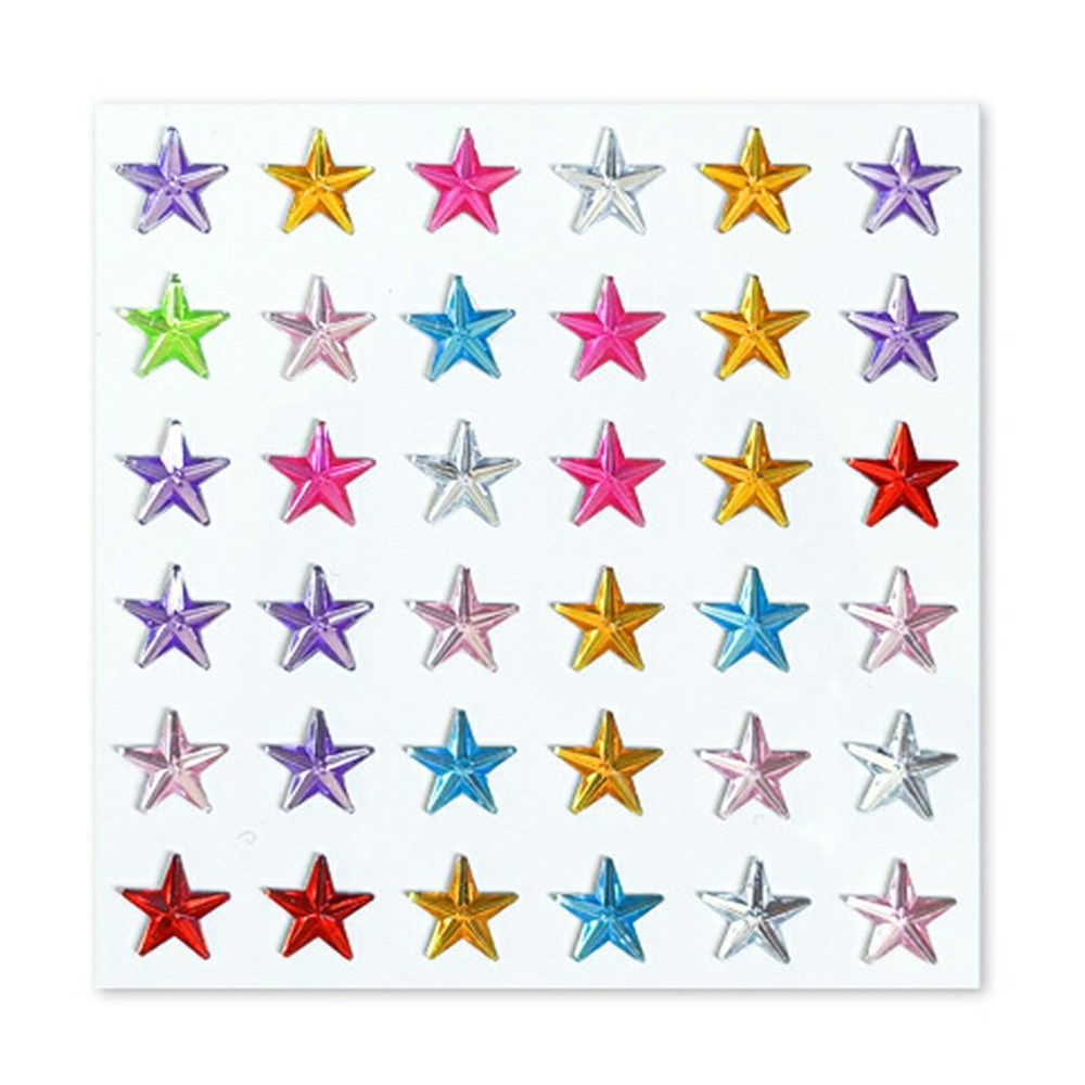 Flerfargede Selvklebende Krystall 3D Stickers - 36 stk - Stjerner