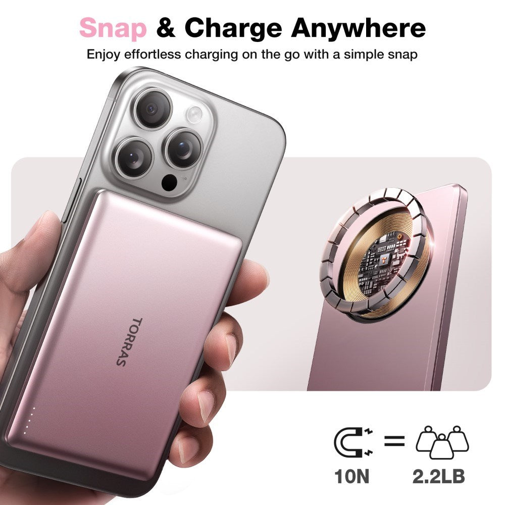 TORRAS MiniMag Powerbank 5000 mAh - Magnetisk - Rosa