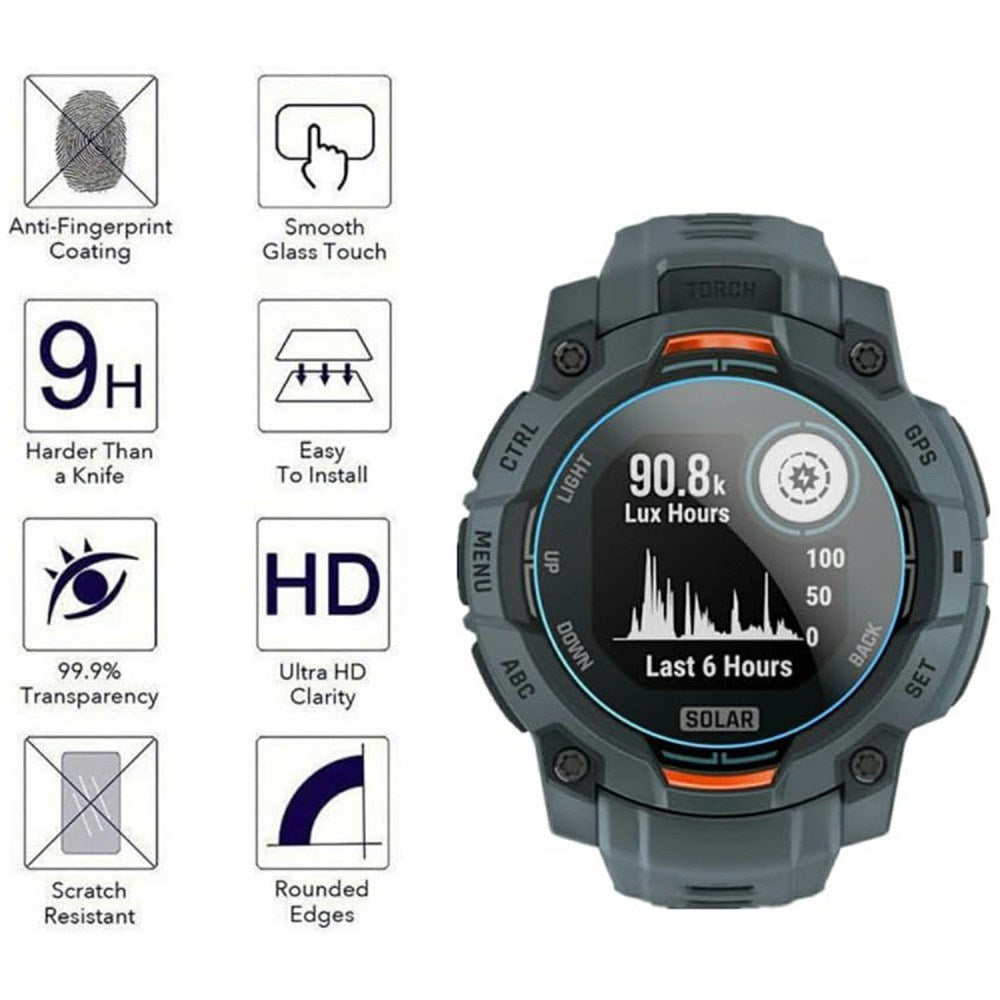 Garmin Instinct 3 AMOLED (45mm) Herdet Beskyttelsesglass - 3 stk - Gjennomsiktig