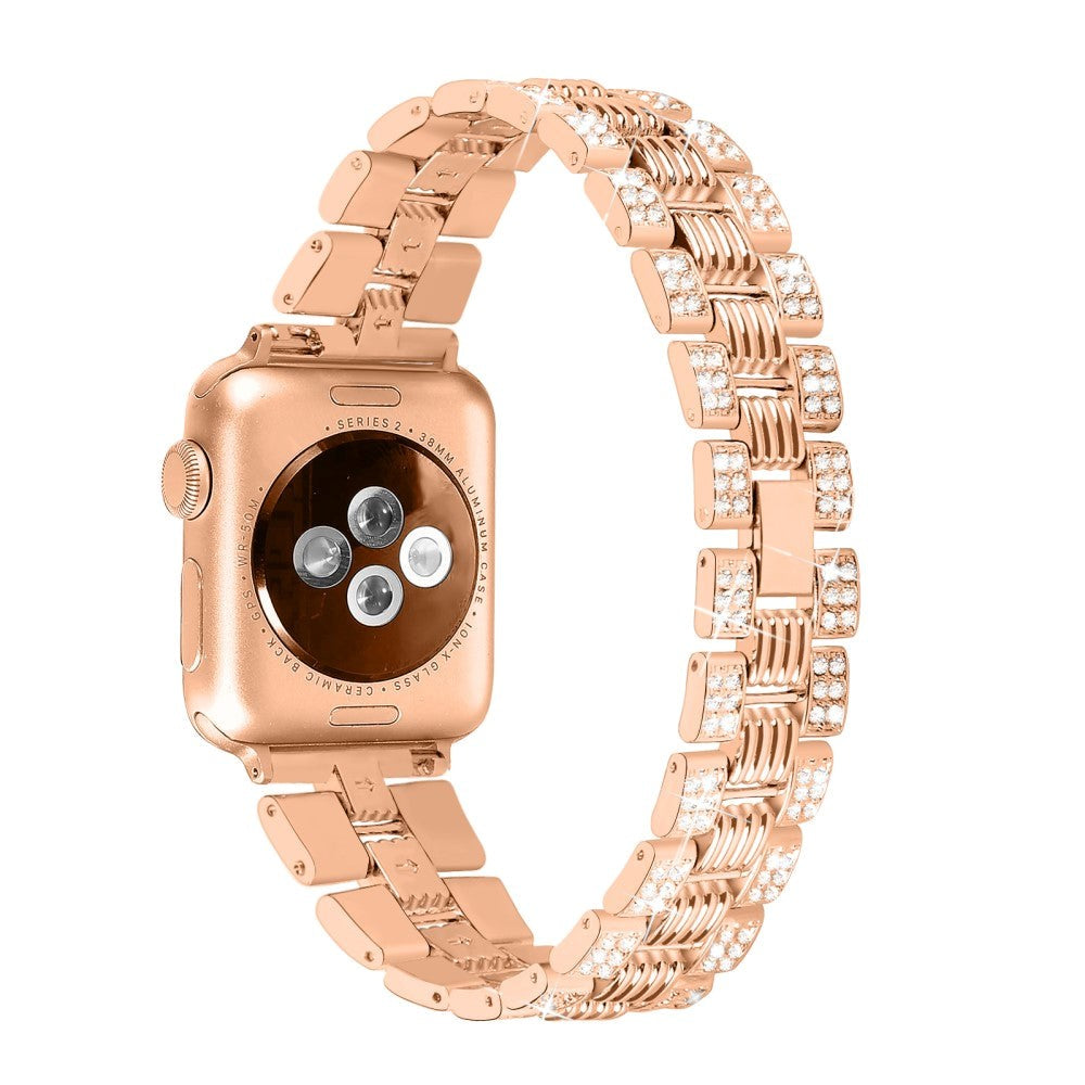 Apple Watch (42/44/SE/45/46/49mm) Metal Klokkerem med Rhinsten - Rosa Gull