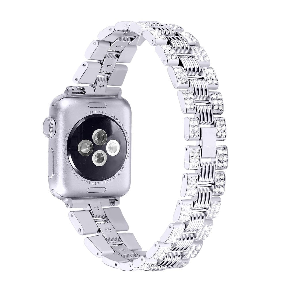 Apple Watch (42/44/SE/45/46/49mm) Metal Klokkerem med Rhinsten - Sølv