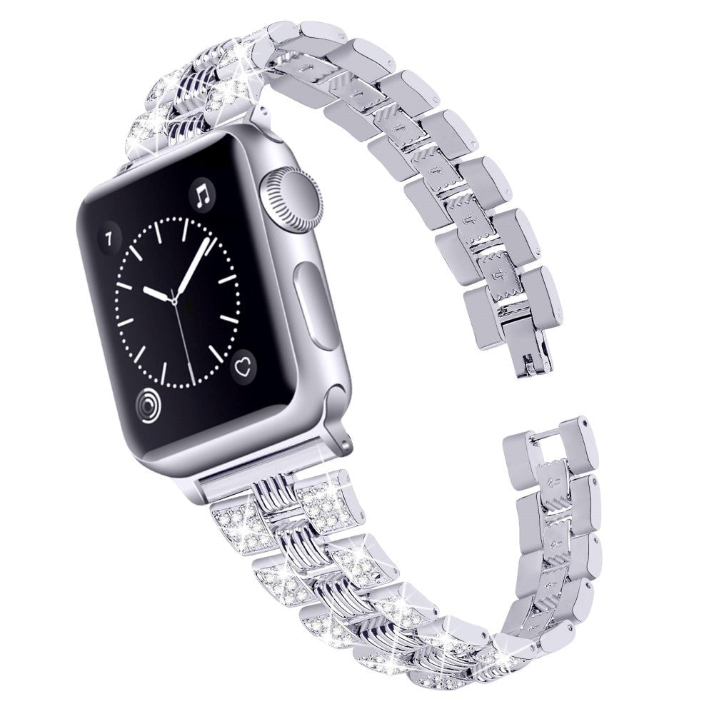 Apple Watch (42/44/SE/45/46/49mm) Metal Klokkerem med Rhinsten - Sølv