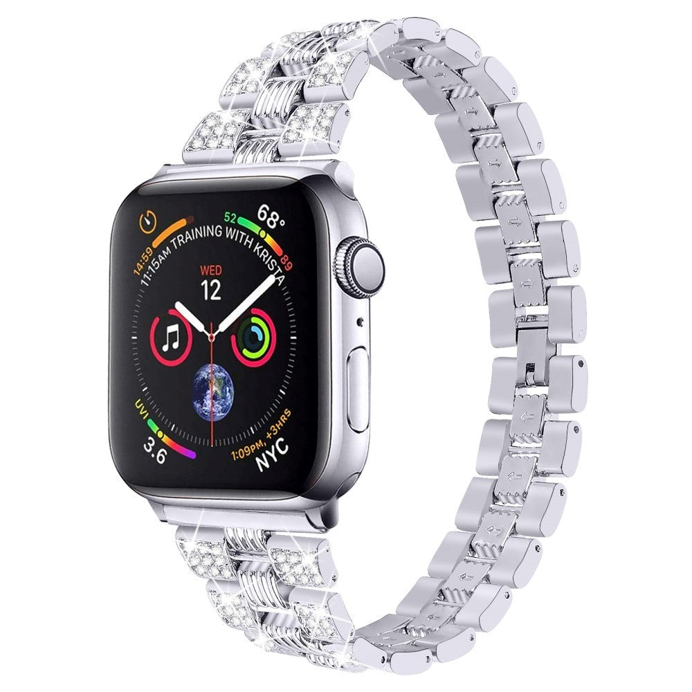 Apple Watch (42/44/SE/45/46/49mm) Metal Klokkerem med Rhinsten - Sølv