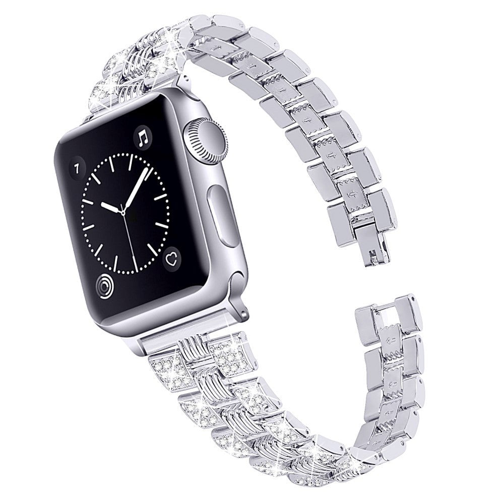 Apple Watch (42/44/SE/45/46/49mm) Metal Klokkerem med Rhinsten - Sølv