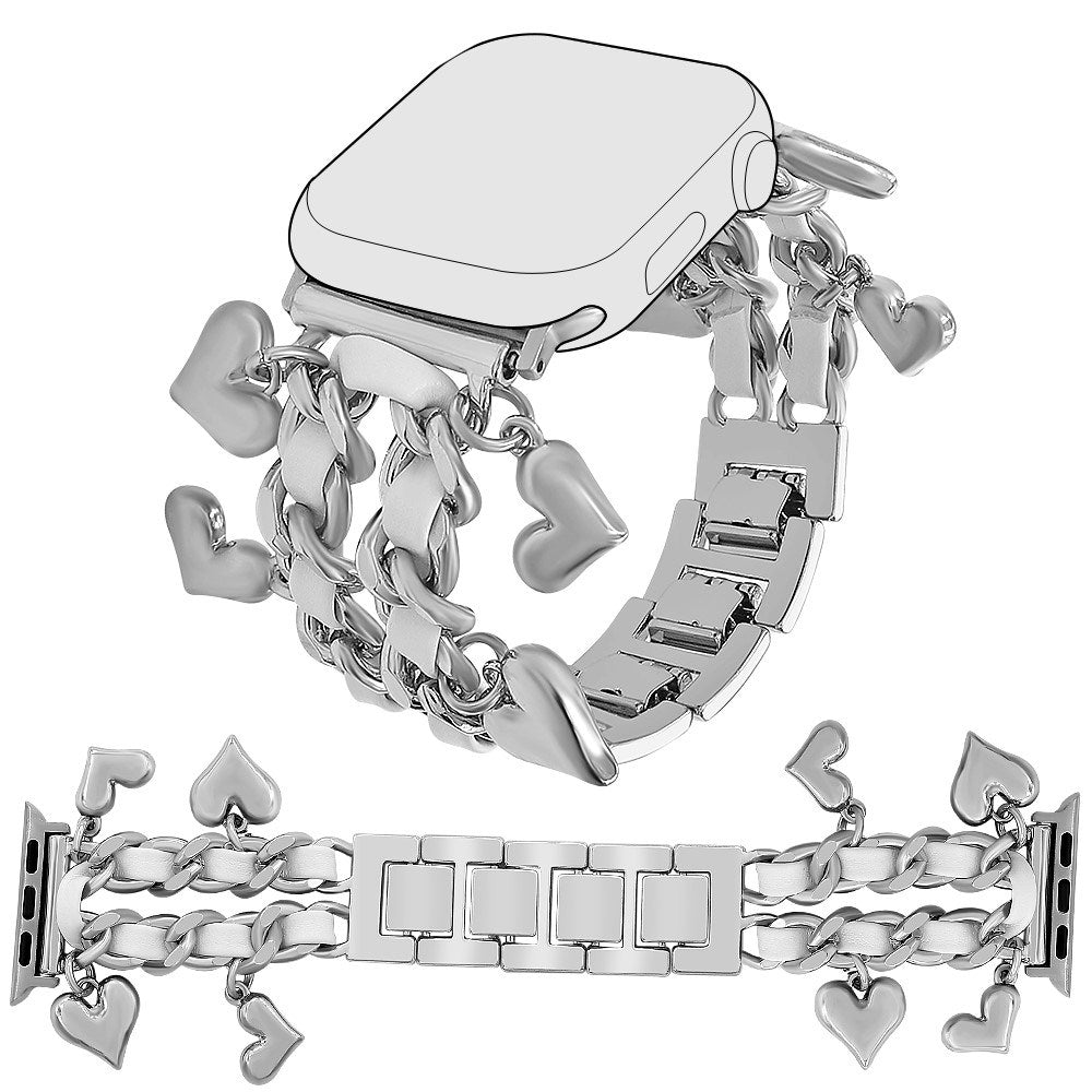 EIDERWOOD Apple Watch (42 / 44 / SE / 45 / 46 / 49mm) Metall Rem m. Kunstskinn & Vedheng - Sølv / Hvit