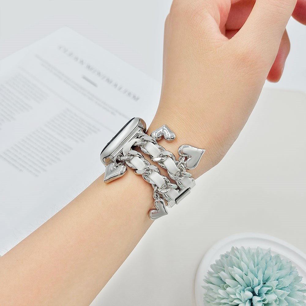 EIDERWOOD Apple Watch (42 / 44 / SE / 45 / 46 / 49mm) Metall Rem m. Kunstskinn & Vedheng - Sølv / Hvit