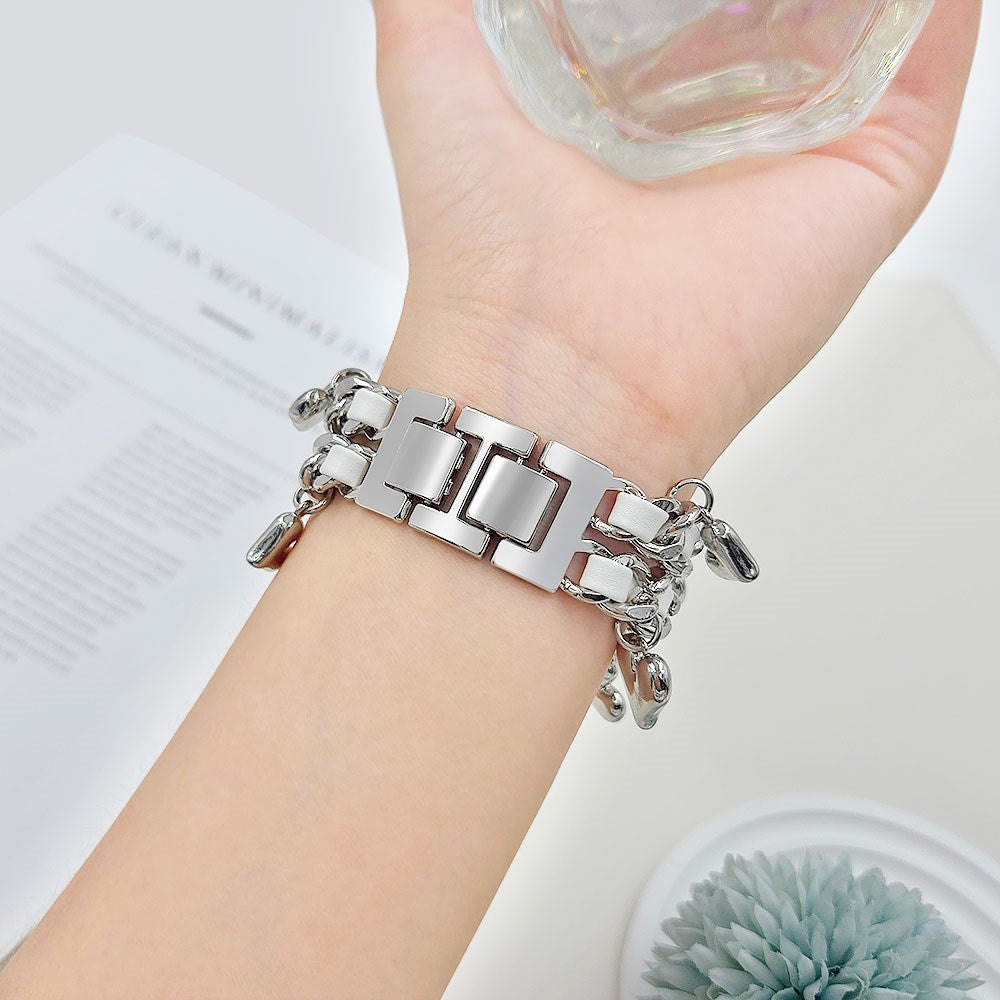 EIDERWOOD Apple Watch (42 / 44 / SE / 45 / 46 / 49mm) Metall Rem m. Kunstskinn & Vedheng - Sølv / Hvit