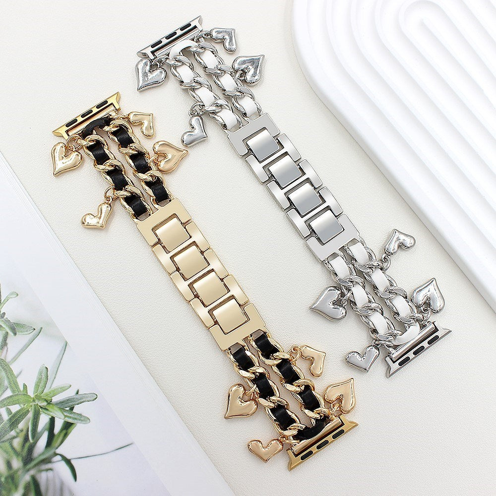 EIDERWOOD Apple Watch (42 / 44 / SE / 45 / 46 / 49mm) Metall Rem m. Kunstskinn & Vedheng - Sølv / Hvit