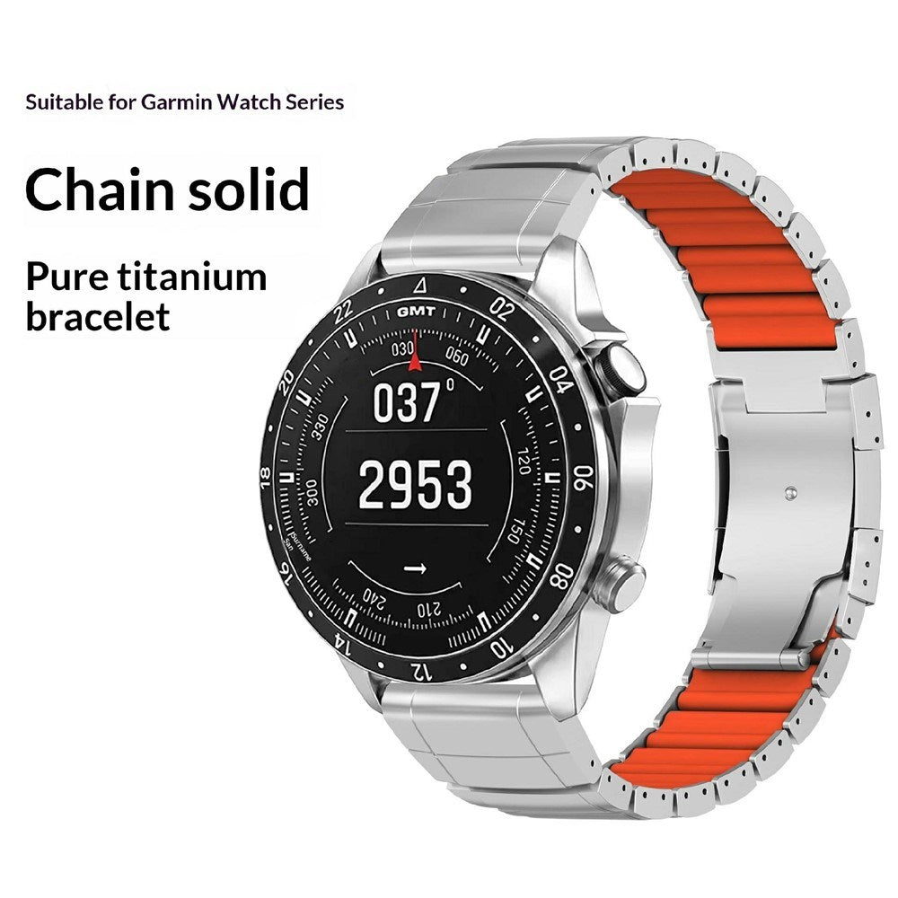 Universal Garmin 22mm QuickFit EIDERWOOD Titanium Reim m. Farget Silikon - Svart / Oransje