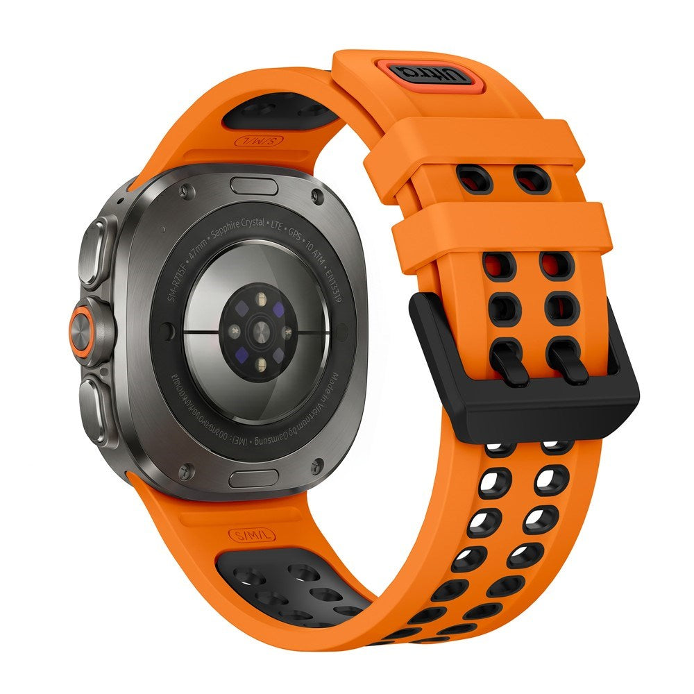 Samsung Galaxy Watch Ultra 2 / Ultra (47mm) Silikon Reim m. Ventilasjonshull - Oransje / Svart