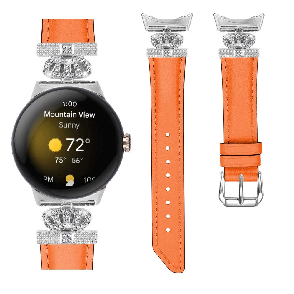Google Pixel Watch 1 / 2 / 3 (41mm) Kunstskinn Rem med Sølv Rhinstenen Spenne - Orange