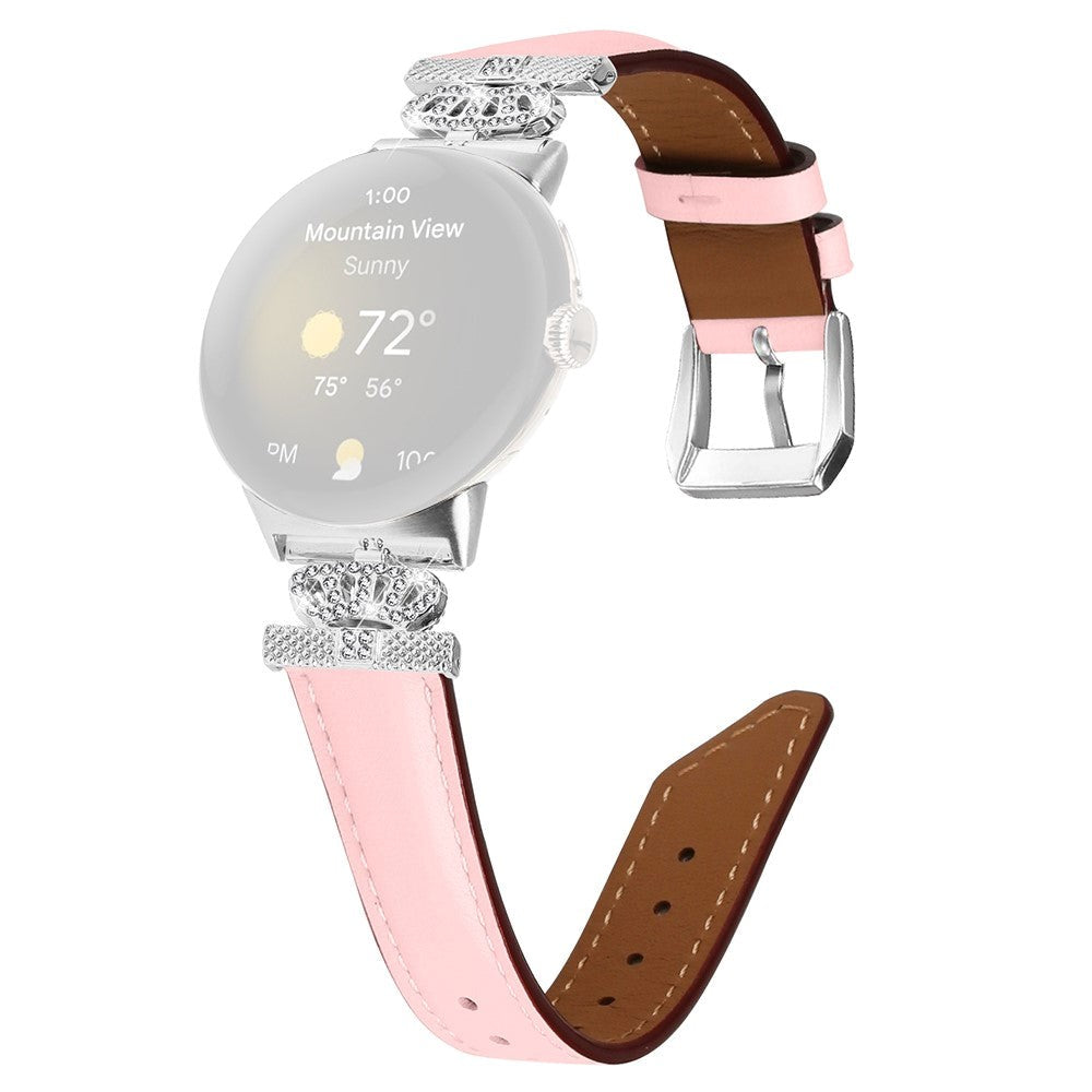 Google Pixel Watch 1 / 2 / 3 (41mm) Kunstskinn Rem med Sølv Rhinstenen Spenne - Rosa