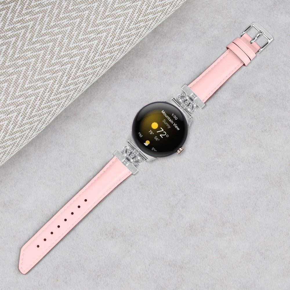 Google Pixel Watch 1 / 2 / 3 (41mm) Kunstskinn Rem med Sølv Rhinstenen Spenne - Rosa