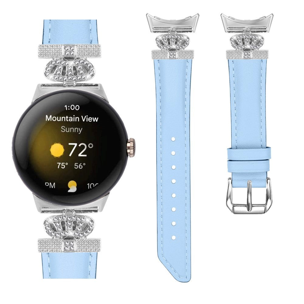 Google Pixel Watch 1 / 2 / 3 (41mm) Kunstskinn Rem med Sølv Rhinstenen Spenne - Blå
